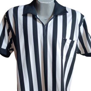 XL Vtg Wyoming Basketball Referee Shirt Striped 1980's Southern Athletic Patch